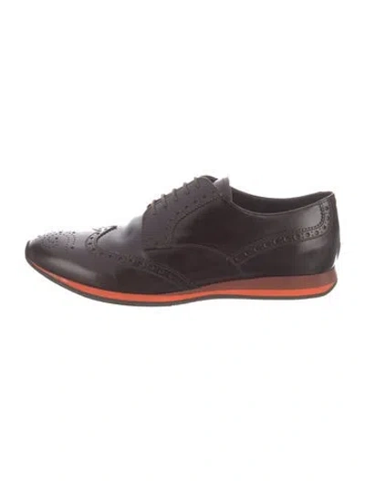 Pre-owned Prada Leather Lasercut Accents Brogues In Brown