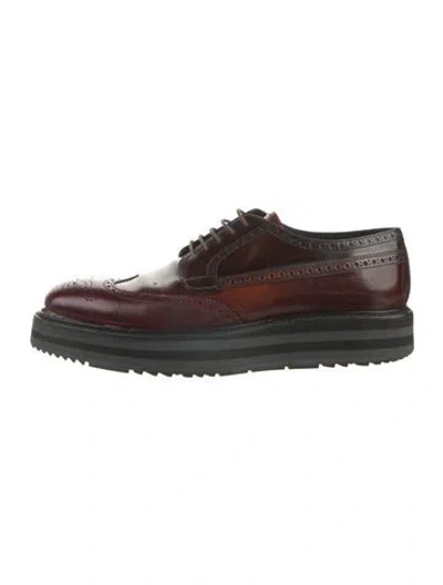 Pre-owned Prada Leather Lasercut Accents Brogues In Brown