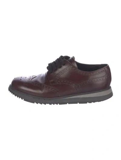 Pre-owned Prada Leather Lasercut Accents Brogues In Brown
