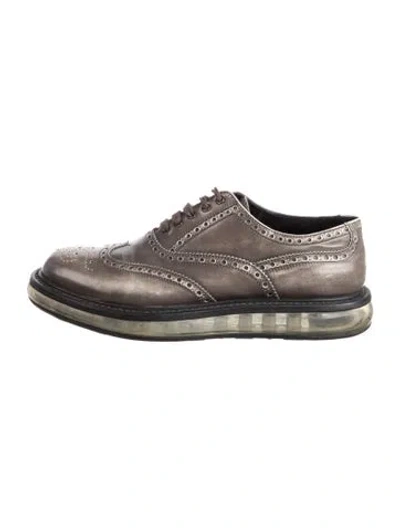 Pre-owned Prada Leather Lasercut Accents Brogues In Grey