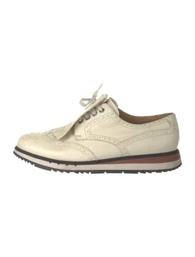 Pre-owned Prada Leather Lasercut Accents Brogues In Neutrals