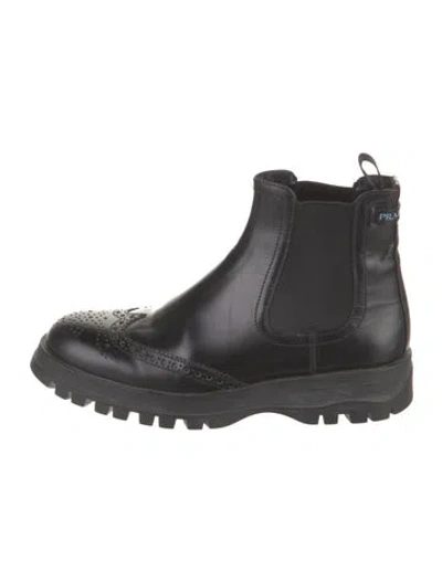 Pre-owned Prada Leather Lasercut Accents Chelsea Boots In Black