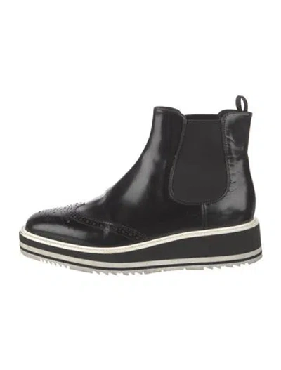 Pre-owned Prada Leather Lasercut Accents Chelsea Boots In Black