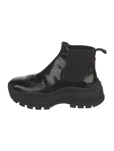 Pre-owned Prada Leather Lasercut Accents Chelsea Boots In Black