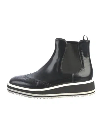 Pre-owned Prada Leather Lasercut Accents Chelsea Boots In Black