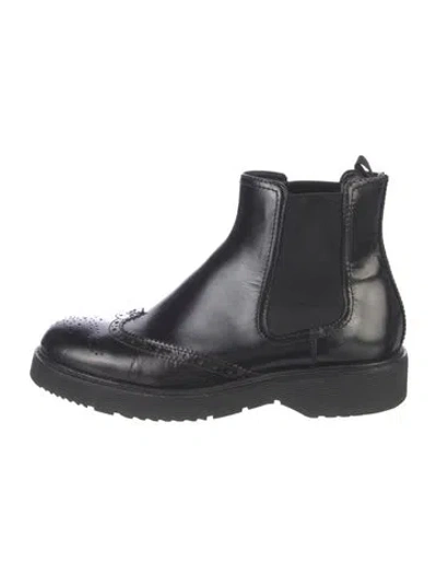 Pre-owned Prada Leather Lasercut Accents Chelsea Boots In Black