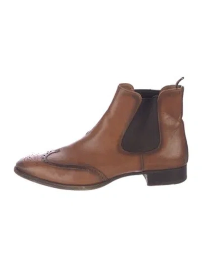 Pre-owned Prada Leather Lasercut Accents Chelsea Boots In Brown