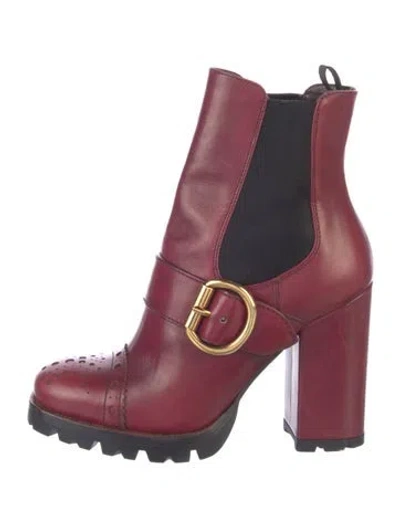 Pre-owned Prada Leather Lasercut Accents Chelsea Boots In Red