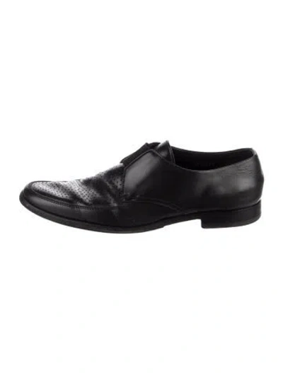 Pre-owned Prada Leather Lasercut Accents Dress Loafers In Black