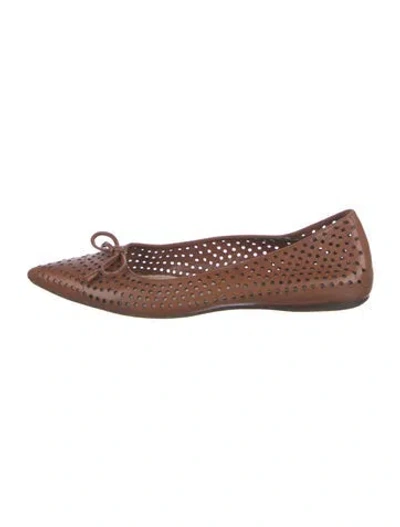 Pre-owned Prada Leather Lasercut Accents Flats In Brown