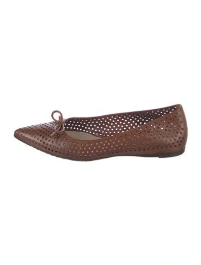 Pre-owned Prada Leather Lasercut Accents Flats In Brown