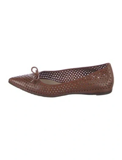 Pre-owned Prada Leather Lasercut Accents Flats In Brown