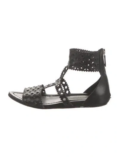 Pre-owned Prada Leather Lasercut Accents Gladiator Sandals In Black