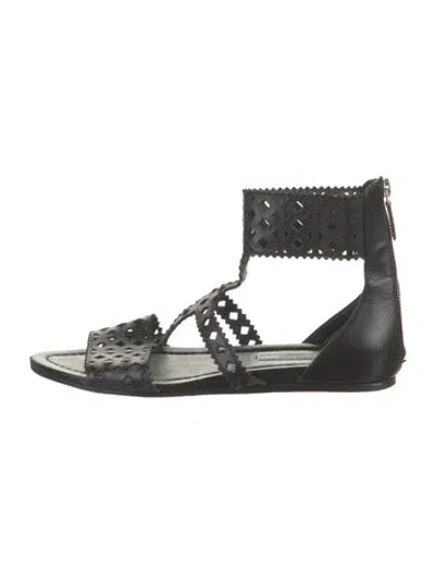 Pre-owned Prada Leather Lasercut Accents Gladiator Sandals In Black