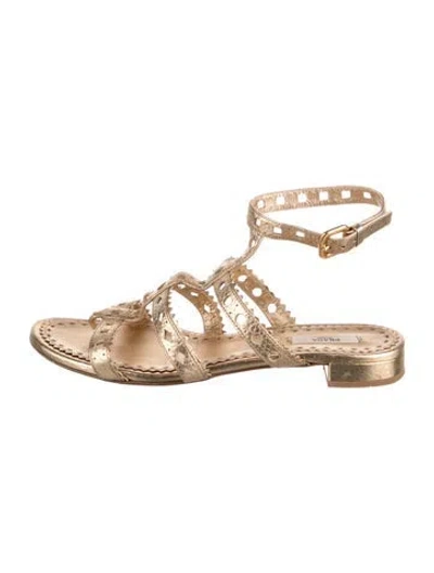 Pre-owned Prada Leather Lasercut Accents Gladiator Sandals In Gold