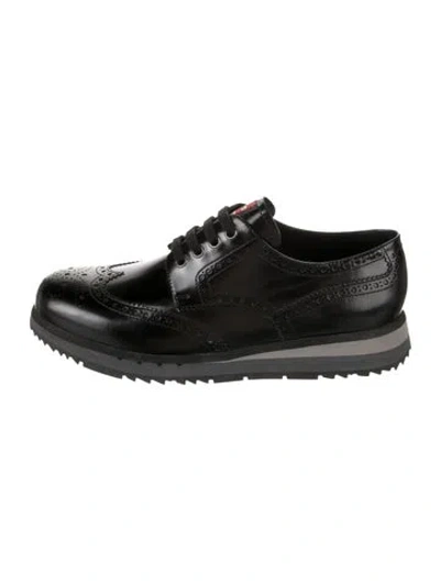 Pre-owned Prada Leather Lasercut Accents Lace-up Boots In Black