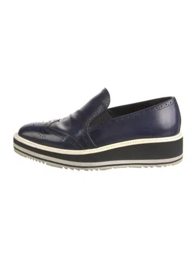 Pre-owned Prada Leather Lasercut Accents Loafers In Blue