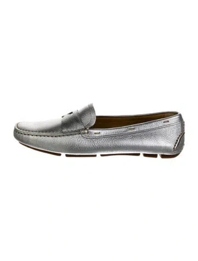 Pre-owned Prada Leather Lasercut Accents Loafers In Silver