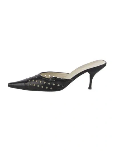 Pre-owned Prada Leather Lasercut Accents Mules In Black