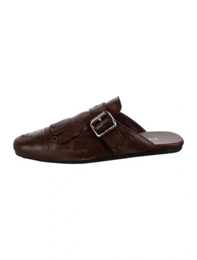 Pre-owned Prada Leather Lasercut Accents Mules In Brown