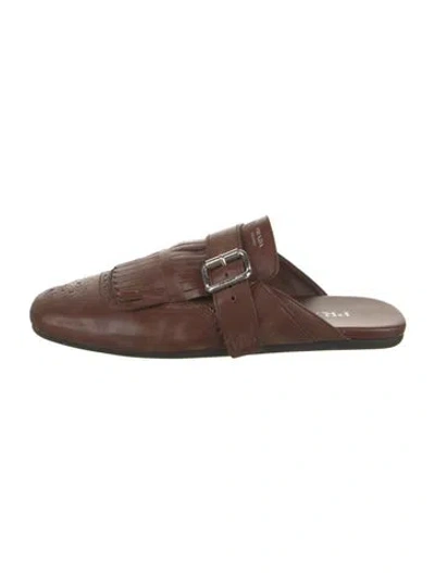 Pre-owned Prada Leather Lasercut Accents Mules In Brown