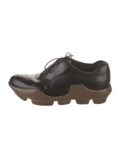 Pre-owned Prada Leather Lasercut Accents Oxfords In Black