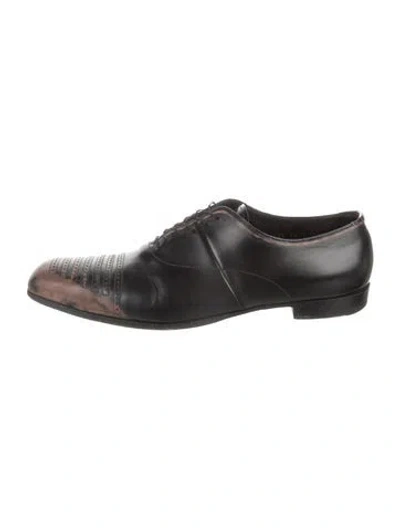 Pre-owned Prada Leather Lasercut Accents Oxfords In Black