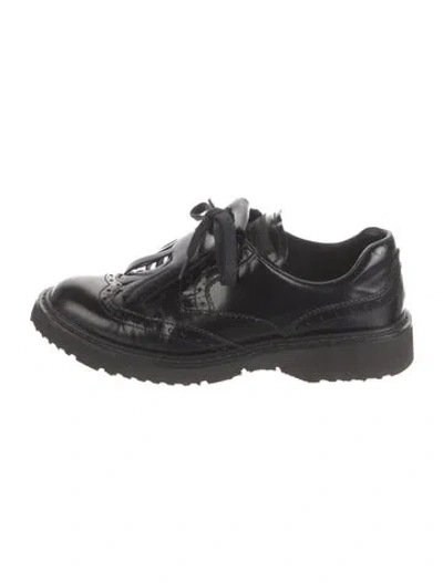 Pre-owned Prada Leather Lasercut Accents Oxfords In Black