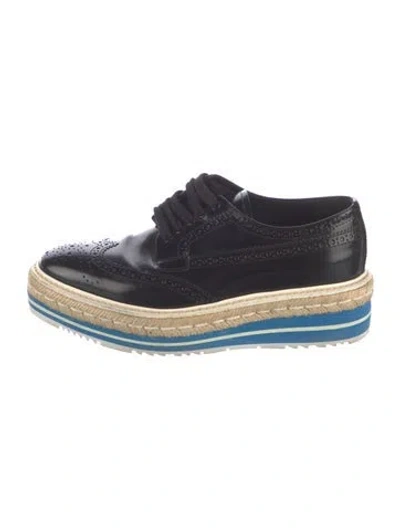 Pre-owned Prada Leather Lasercut Accents Oxfords In Black