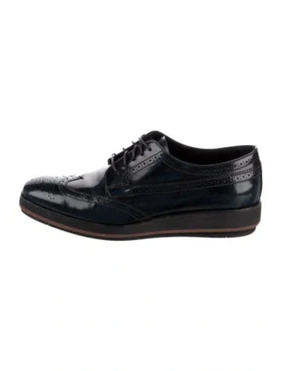 Pre-owned Prada Leather Lasercut Accents Oxfords In Blue