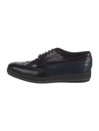 Pre-owned Prada Leather Lasercut Accents Oxfords In Blue