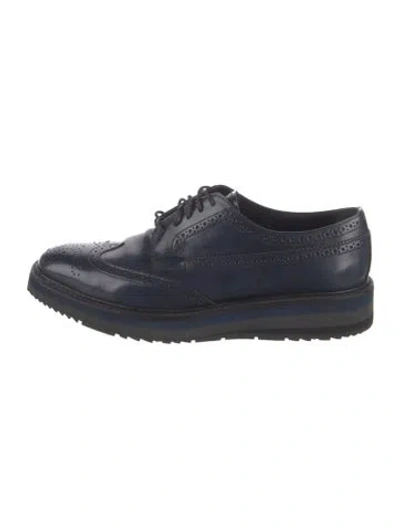 Pre-owned Prada Leather Lasercut Accents Oxfords In Blue