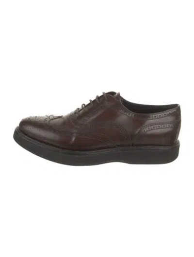 Pre-owned Prada Leather Lasercut Accents Oxfords In Brown
