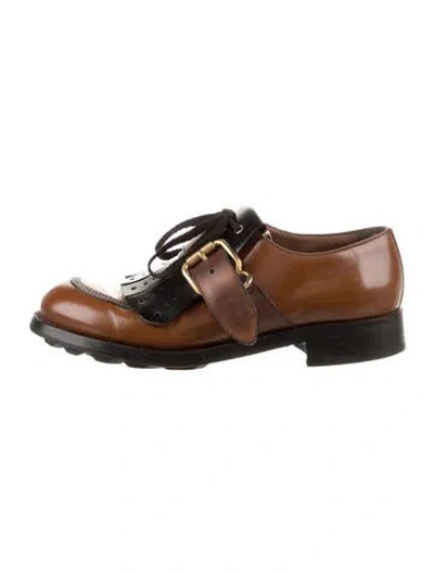 Pre-owned Prada Leather Lasercut Accents Oxfords In Brown