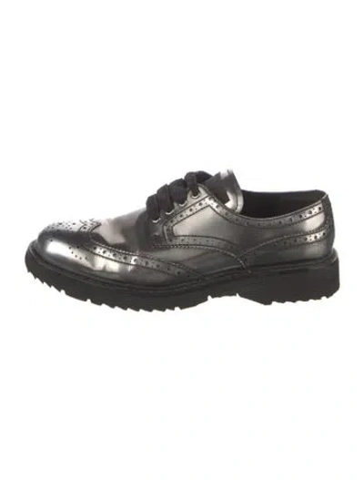 Pre-owned Prada Leather Lasercut Accents Oxfords In Gray