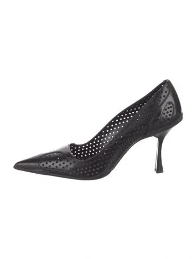 Pre-owned Prada Leather Lasercut Accents Pumps In Black