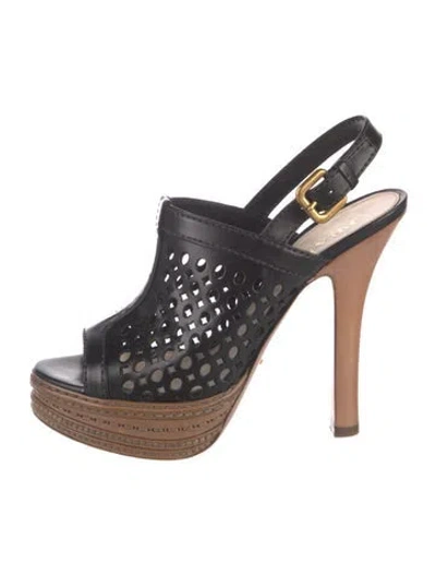 Pre-owned Prada Leather Lasercut Accents Pumps In Black