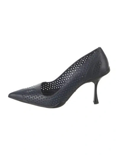 Pre-owned Prada Leather Lasercut Accents Pumps In Blue