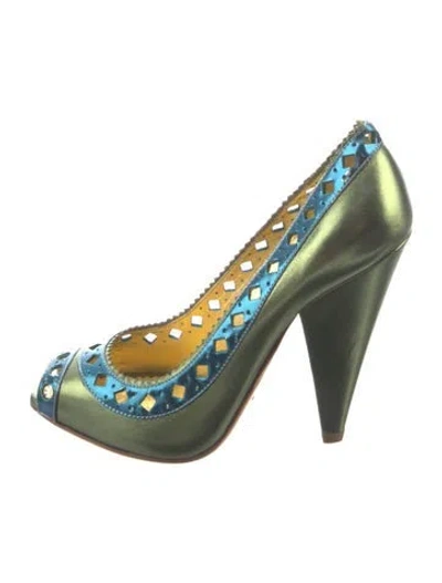 Pre-owned Prada Leather Lasercut Accents Pumps In Multi