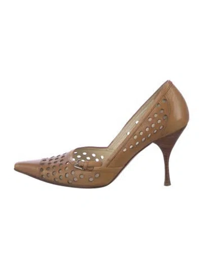 Pre-owned Prada Leather Lasercut Accents Pumps In Neutral
