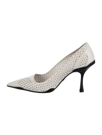 Pre-owned Prada Leather Lasercut Accents Pumps In White