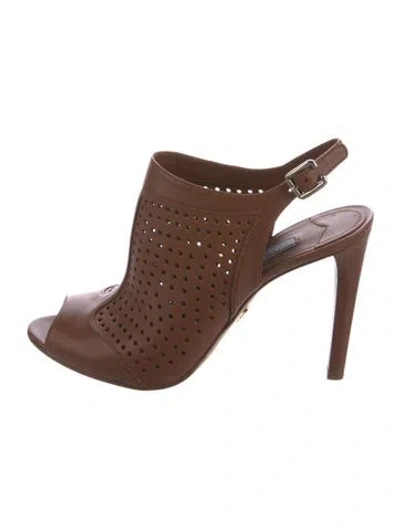 Pre-owned Prada Leather Lasercut Accents Slingback Pumps In Brown
