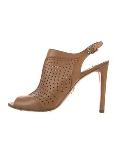 Pre-owned Prada Leather Lasercut Accents Slingback Pumps In Brown