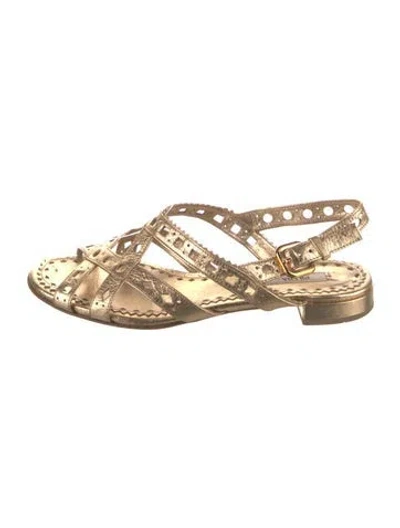 Pre-owned Prada Leather Lasercut Accents Slingback Sandals