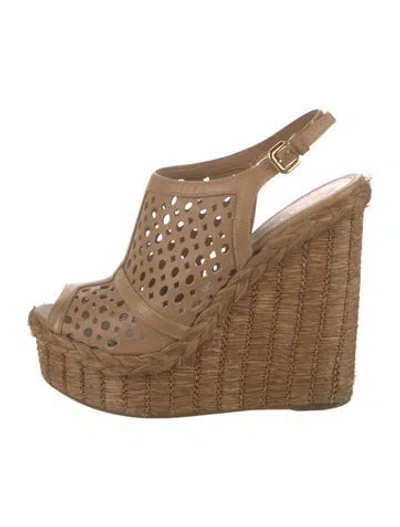 Pre-owned Prada Leather Lasercut Accents Slingback Sandals In Brown