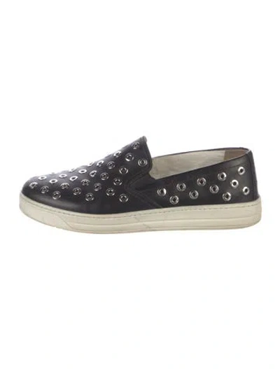 Pre-owned Prada Leather Lasercut Accents Sneakers In Black