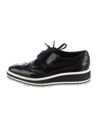 Pre-owned Prada Leather Lasercut Accents Sneakers In Black