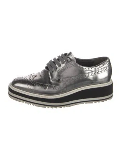 Pre-owned Prada Leather Lasercut Accents Sneakers In Black/silver
