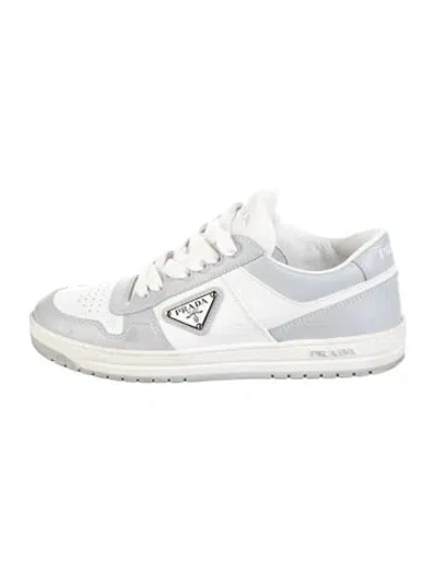 Pre-owned Prada Leather Lasercut Accents Sneakers In Blue/white