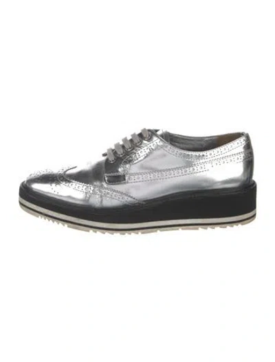 Pre-owned Prada Leather Lasercut Accents Sneakers In Silver